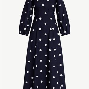 Chic Navy Polka Dot Long Sleeve Dress